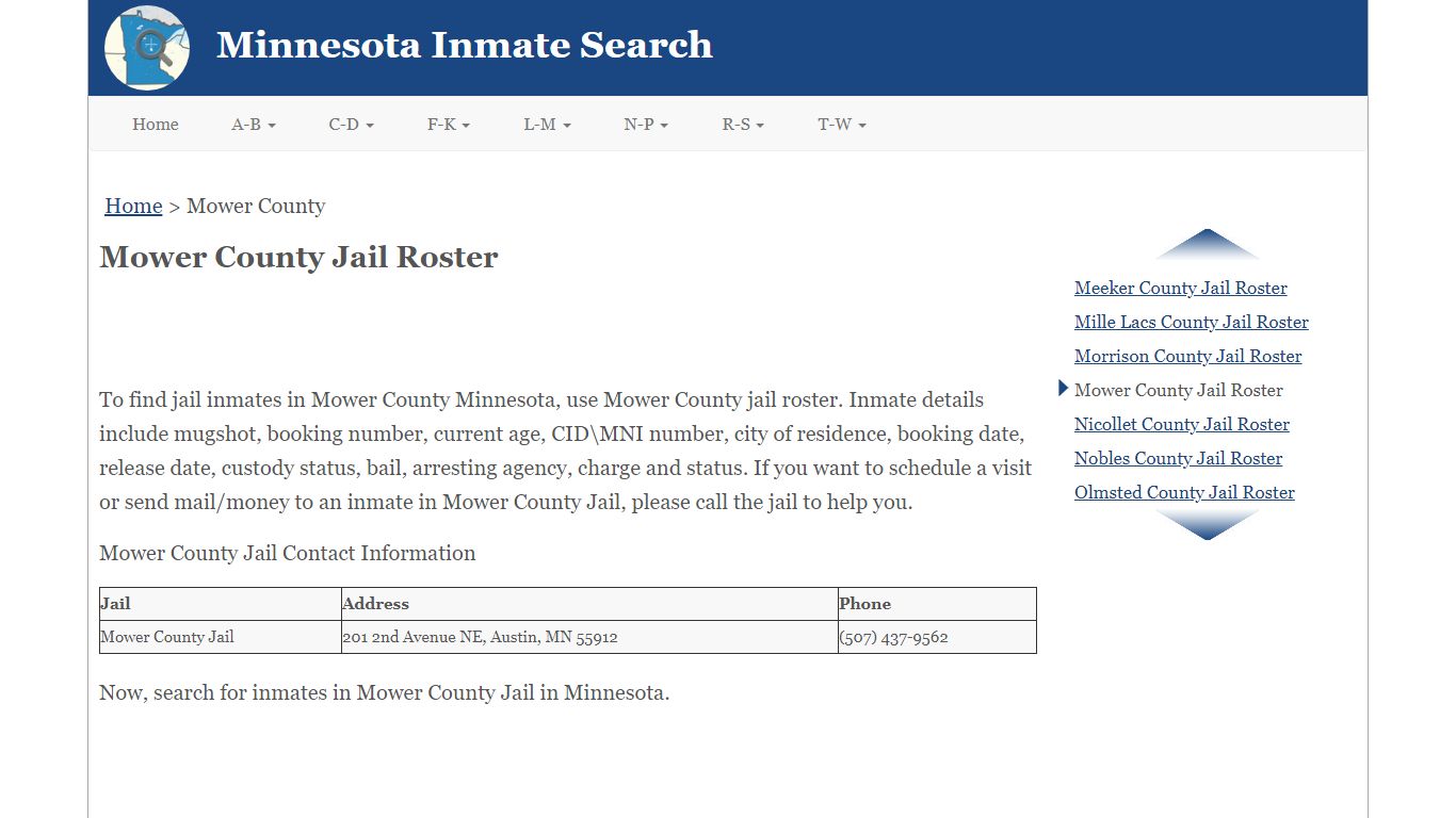 Mower County Jail Roster - Minnesota Inmate Search